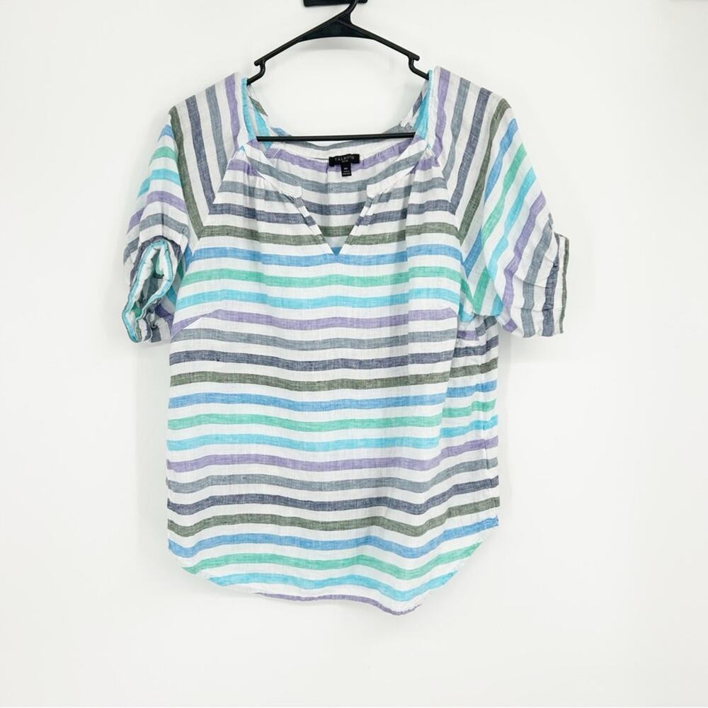 Talbots 100% Linen Striped Multicolor Women's Top Size MP Petite